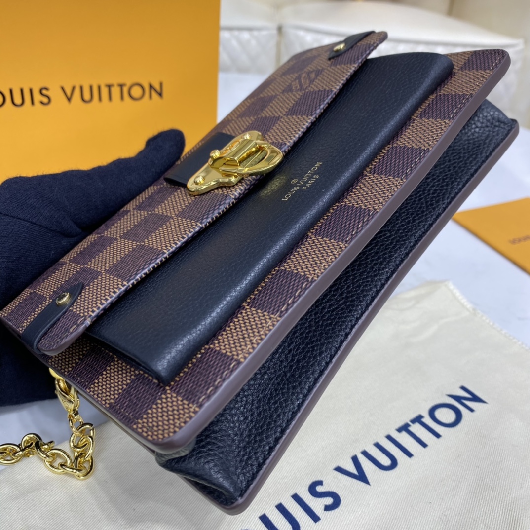 Louis Vuitton VAVIN CHAIN WALLET Handbag Damier Ebene N60221 Black